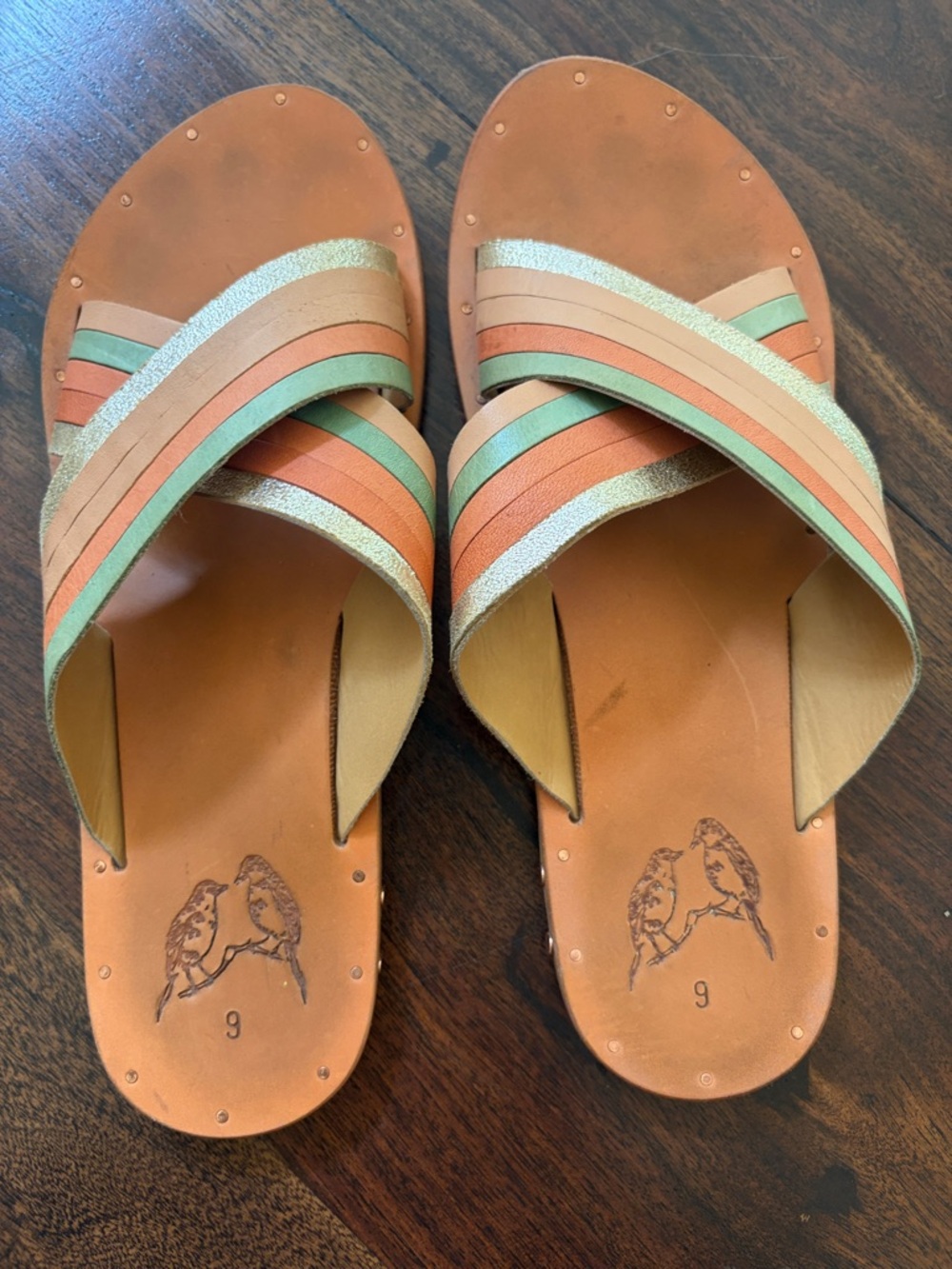 beek Multicolor Strappy Leather Slide Sandals with Metallic Accents - Picture 7 of 8